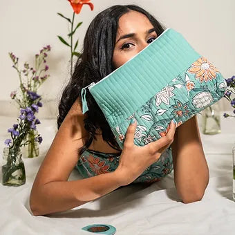 Turquoise Green Quilted Utility Pouch