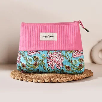 Pink Floral Turquoise Green Utility Pouch Combo Set