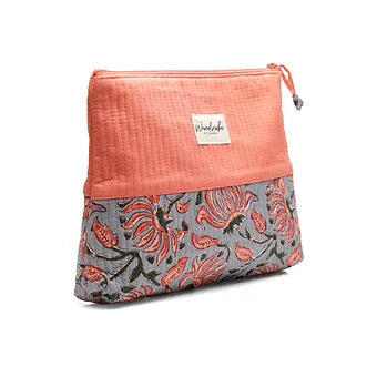 Salmon Floral Grey Utility Pouch Combo Set of 3 pieces.