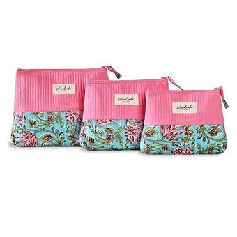 Pink Floral Turquoise Green Utility Pouch Combo Set