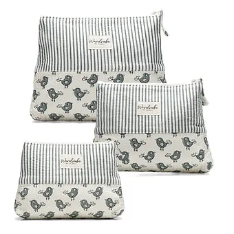 Grey Birds Printed Utility Pouch Combo Set