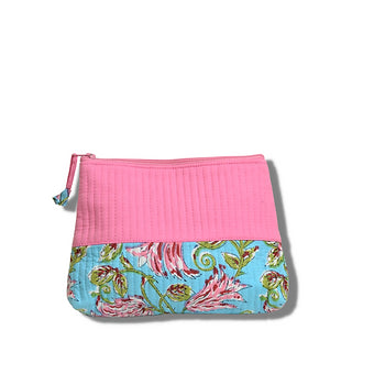 Pink Floral Turquoise Green Utility Small Pouch