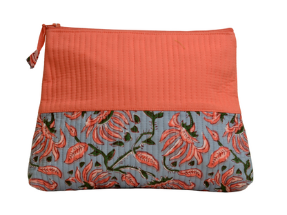 Salmon Floral Grey Utility Large Pouch