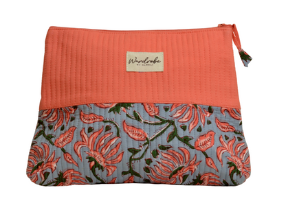 Salmon Floral Grey Utility Large Pouch