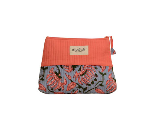 Salmon Floral Grey Utility Small Pouch