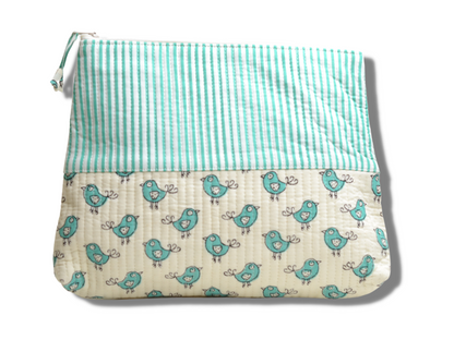 Turquoise Green Birds Utility Pouch Large