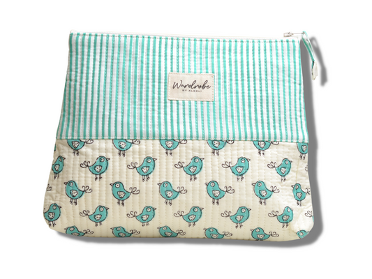 Turquoise Green Birds Utility Pouch Large